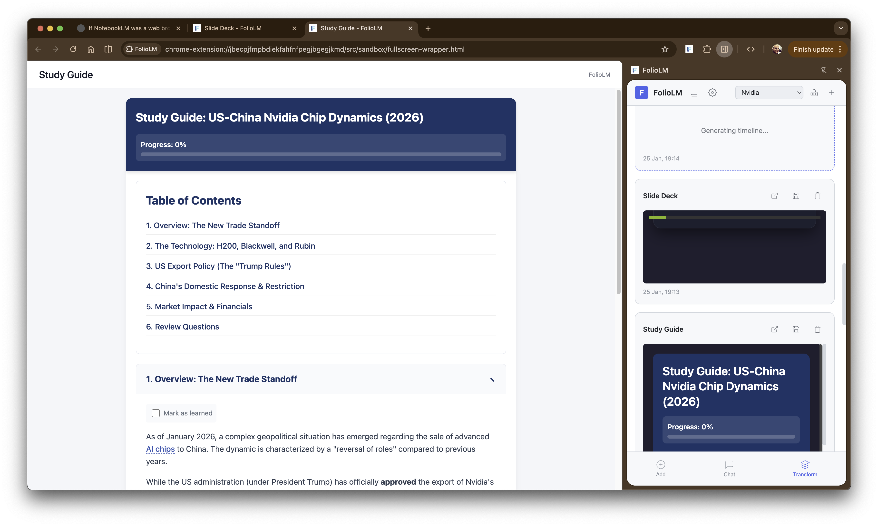 FolioLM study guide transformation